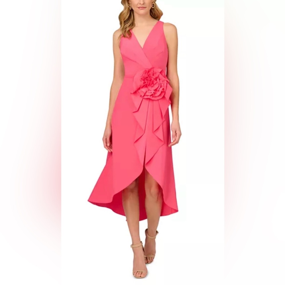 Aidan Mattox High Low 3D floral dress/Pink/Wedding Guest